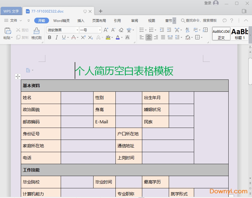 wps个人简历模板